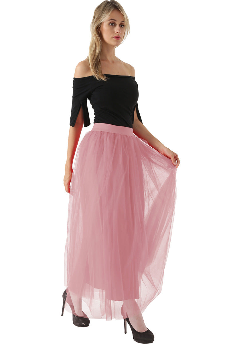 Women 4 Layers 100 Mesh Half-Length Long Skirt Tulle Skirt Gauze Skirt