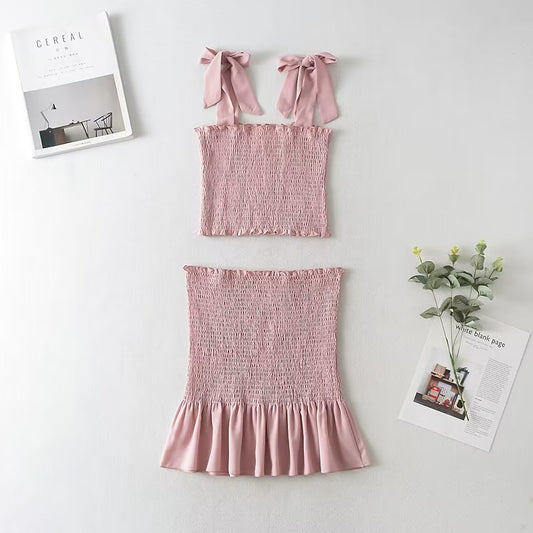 Spring Autumn Elastic Wrapped Chest Camisole Hip Lotus Leaf Skirt Outfit
