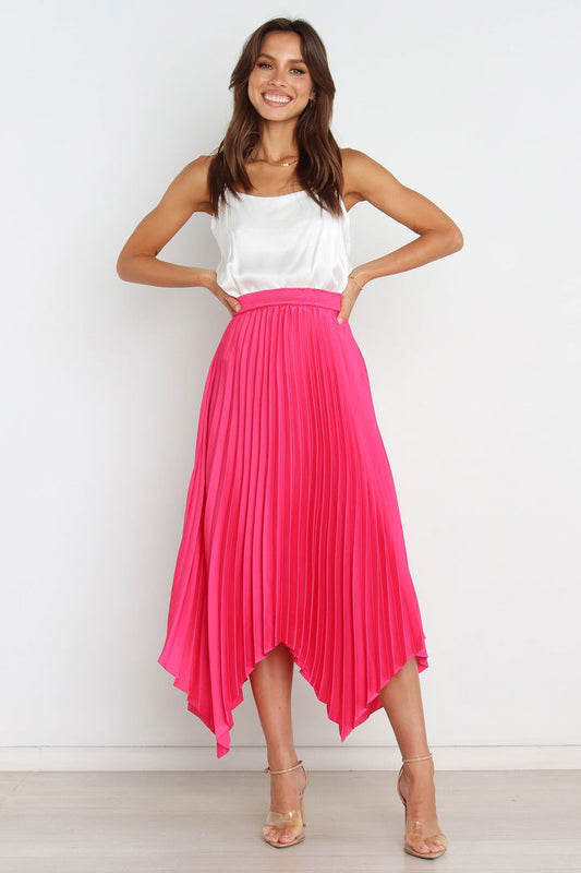 Solid Color Sun Pleated Elastic High Waist Casual All Matching Women Clothing Dress