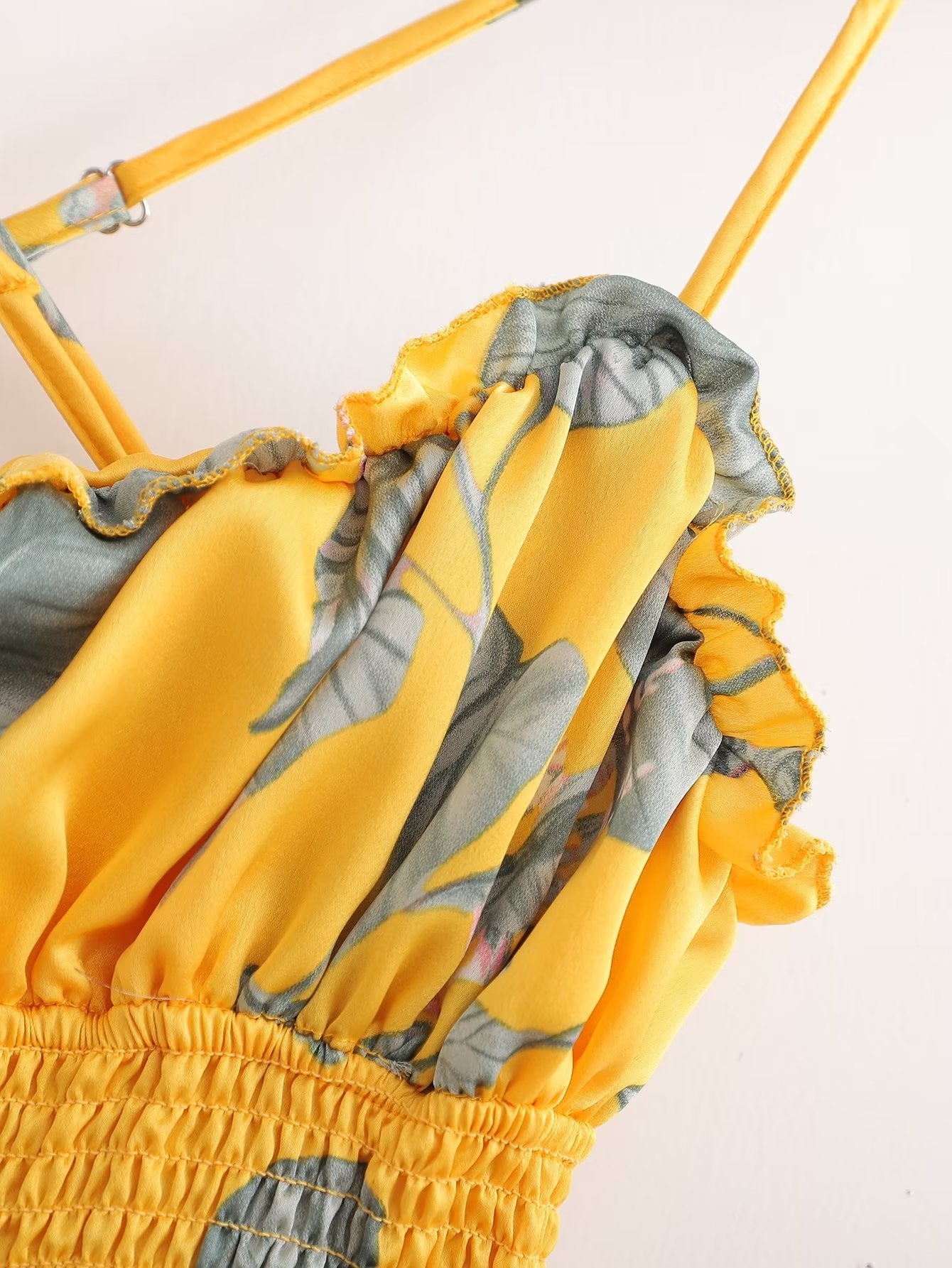 Women Clothing V Neck Flounce Suspender Midi Dress