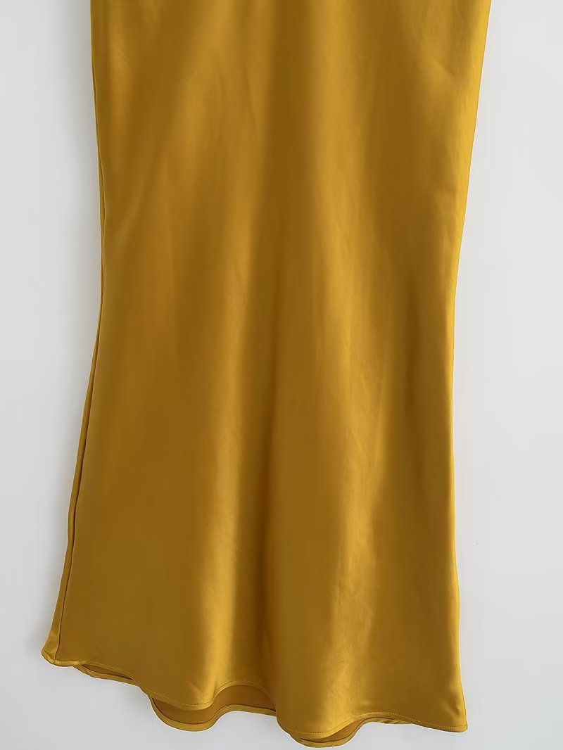 Women Clothing French High Waist Silk Satin Texture Casual Skirt