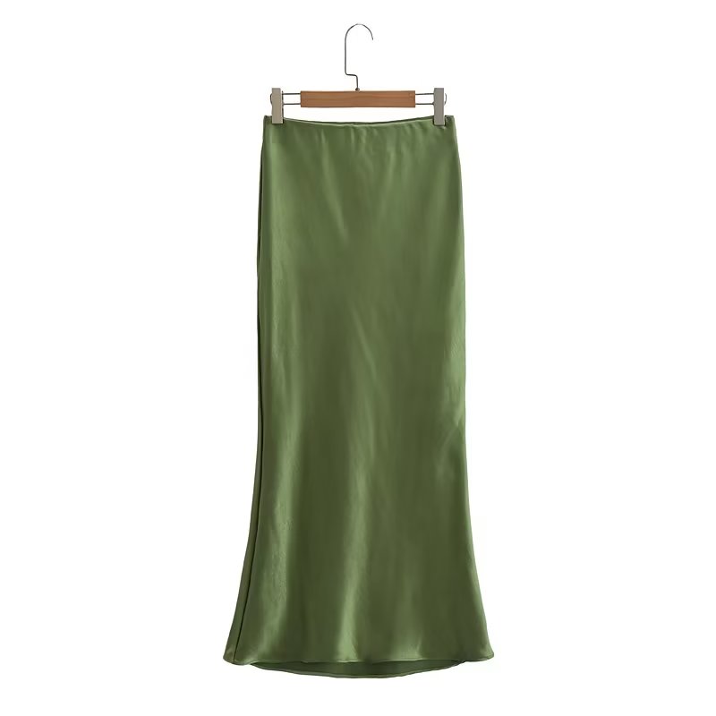 Women Clothing French High Waist Silk Satin Texture Casual Skirt