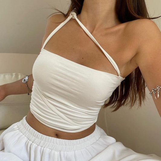 Spring Summer Women Clothing Personality Long Shoulder Strap Winding Design Tube Top Solid Color Sexy Vest