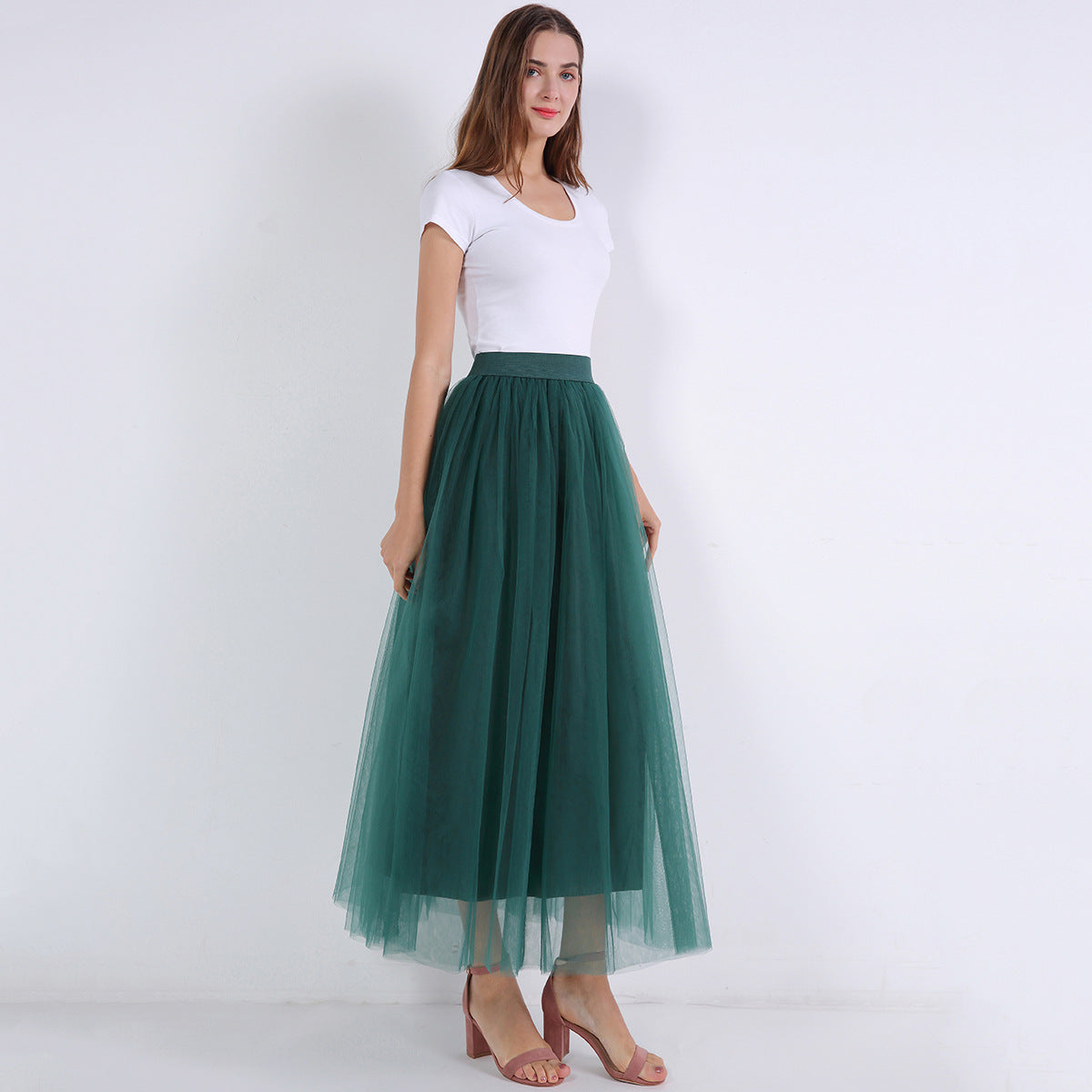 Women 4 Layers 100 Mesh Half-Length Long Skirt Tulle Skirt Gauze Skirt