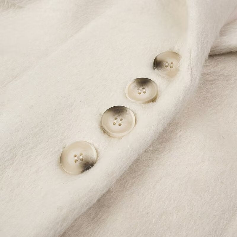 Winter Women Clothing Fashionable All Match Loose Button Decoration Long Wool Blazer