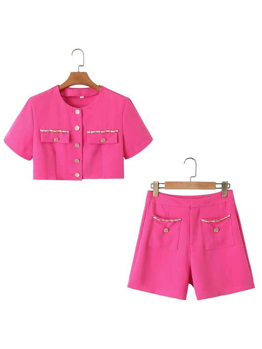 Autumn Women Clothing Chain Casual High Waist Solid Color Slim Shorts Sets Women