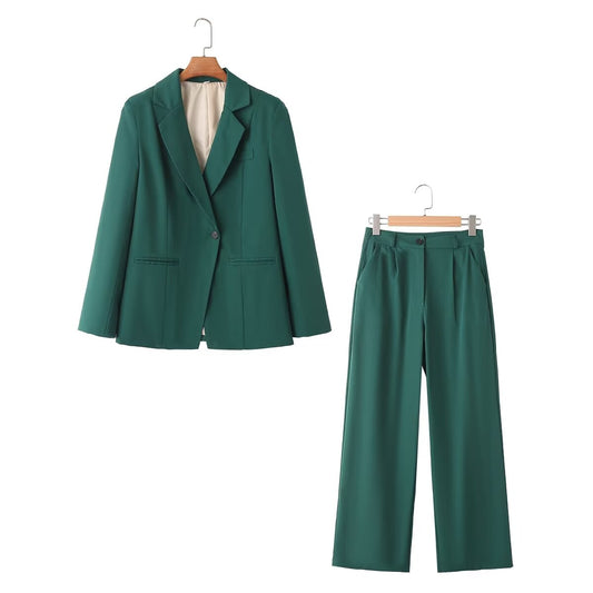 Women Clothing One Button Fashionable Casual Blazer Office Trousers Set