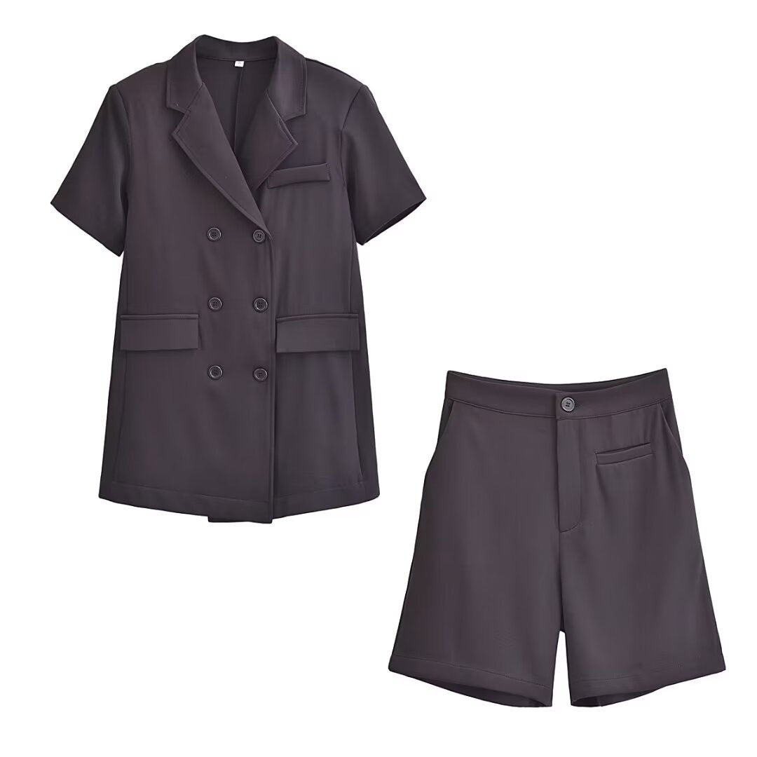 Korean Casual Suit Women Summer College Short Sleeve Blazer Small Shorts Two Piece Set