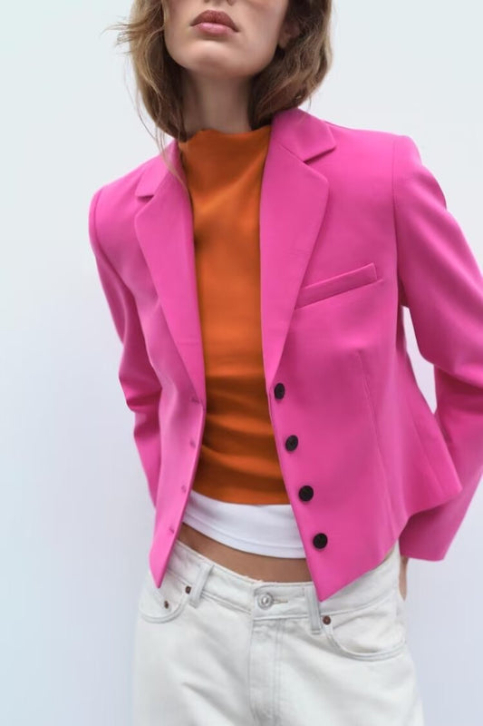 Women Clothing Polo Collar Slim Fit Long Sleeve Blazer Fashionable Stylish Small