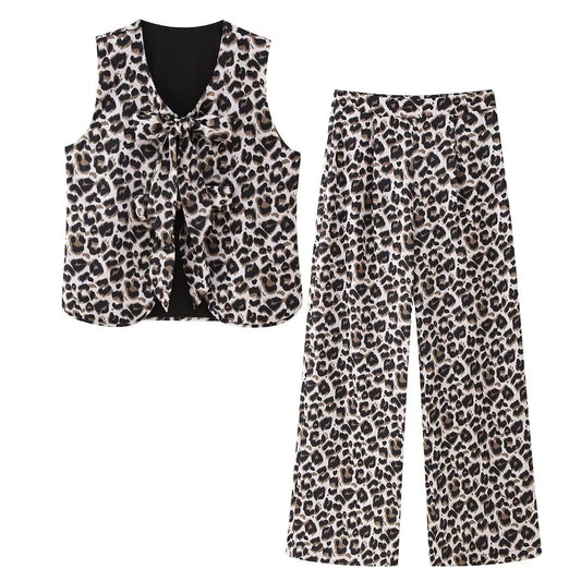 Spring Women Clothing Street Animal Pattern Vest Pants Suit