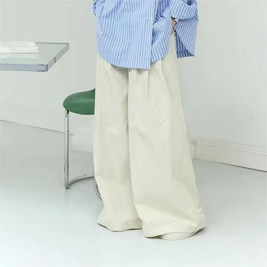 High Waist Draping Mop Casual Pants Women Korean Loose Slimming White Wide Leg Pants All Match Straight Pants