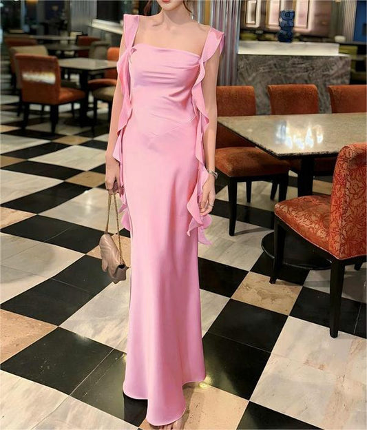 Women Clothing Spring Summer Sexy Backless Solid Color Ribbon Dress
