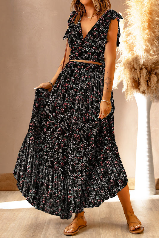 Summer Tight Waist Floral Split Dress Cropped Outfit Slimming Bohemian Dress
