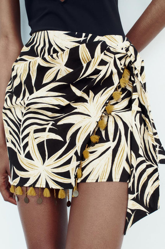 Spring Women Clothing Elegant Slightly Mature Design Print Tassel Skirt Women