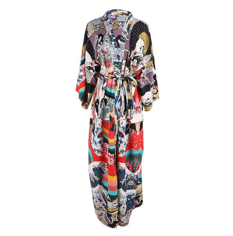 Kimono Quick-Drying Polyester Japanese Print Beach Cover up Vacation Cardigan Beach Cover Up Sun Protection Shirt