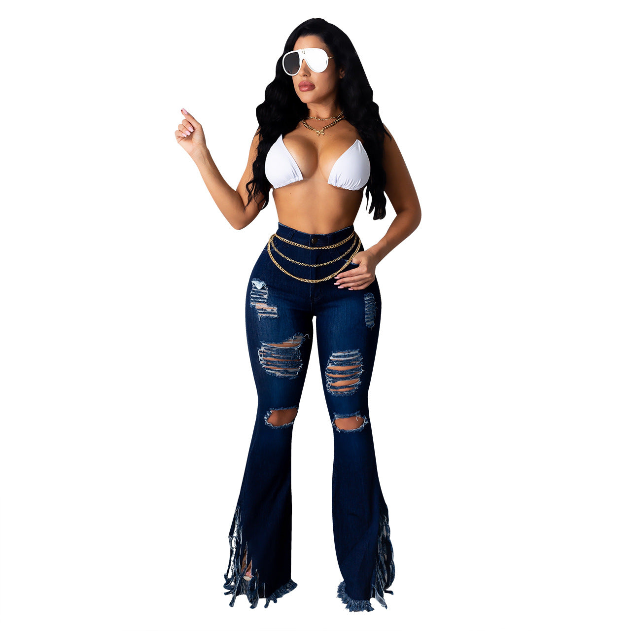 Women Women Clothing Ripped Tassel Washed Jeans Pants Only