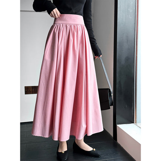 Spring French High Grade Pink Skirt Large Swing A Line Pleated Pleated Skirt