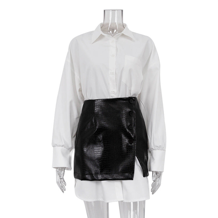 Women Clothing Spring Wear a Set of Simple Loose White Shirt Waist Seal Skirt Outfit