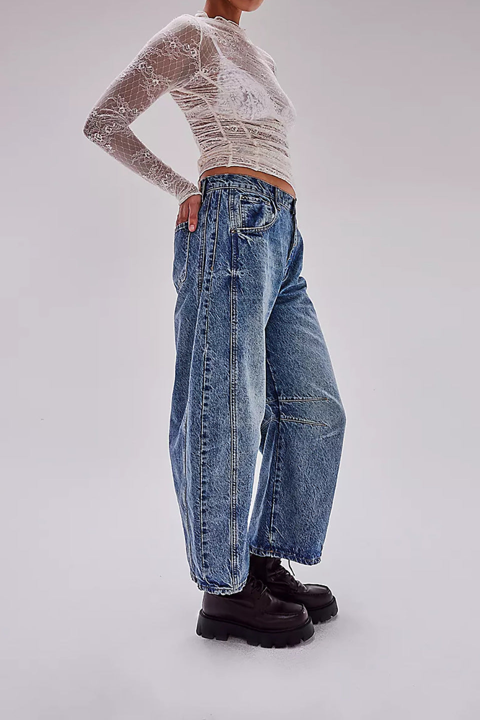 Casual Wide Leg Loose Jeans Women Mid Low Waist Washed Denim