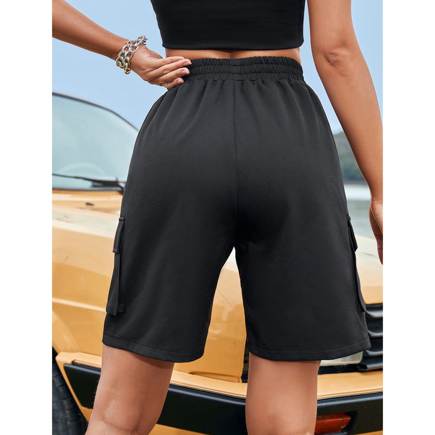 Women Clothing Loose Straight Slimming High Waist Wide Leg Casual Shorts