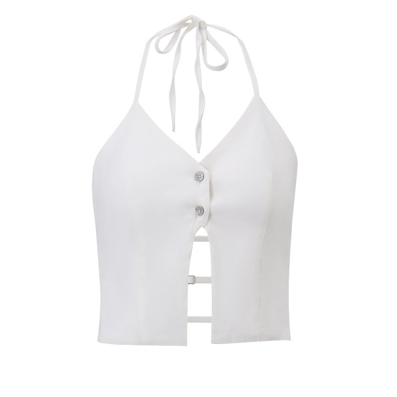 Women Clothing Spring Arrival Sexy Cropped Hollow Out Cutout Halter Short Camisole