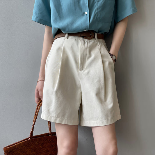 Workwear Shorts Women Summer Korean High Waist Slimming Loose Straight Wide Leg Casual Pants