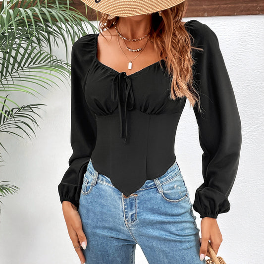 Women Clothing Slim Fit Slimming Puff Sleeve Long Sleeve Sexy Women Bottoming Shirt