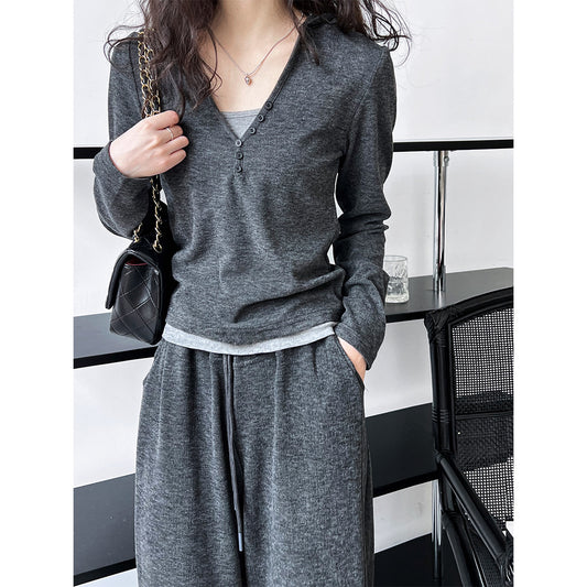 Early Autumn Bandage Dress Casual Sports Suit Women Hooded Sweater Camisole Wide Leg Pants Three Piece Set