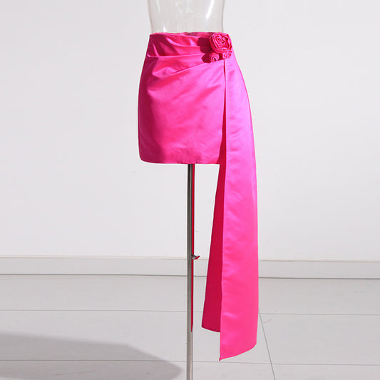 Summer Office All Matching Pleated Ribbon Patchwork Waist-Slimming Slimming Hip Skirt High Waist Skirt