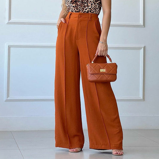 Spring Summer Thin Trousers Solid Color Loose Pleated Wide Leg Casual Pants Half Elastic Waist
