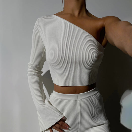 Autumn Winter Sexy Slim Fit Backless Y2g Sexy Top One Shoulder Long Sleeve Short Top