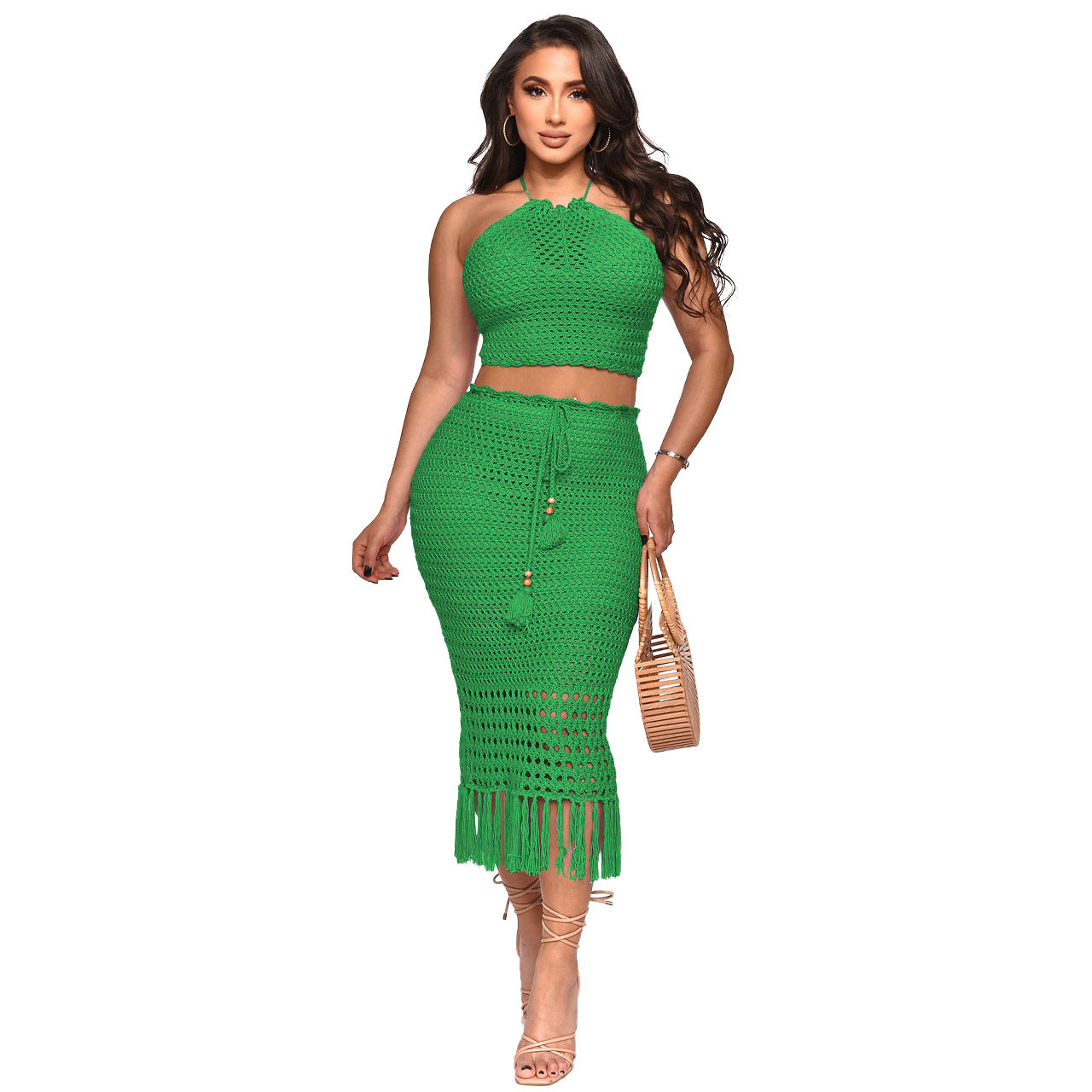 Women Clothing Sexy Backless Lace Up Two Piece Set Women Clothing