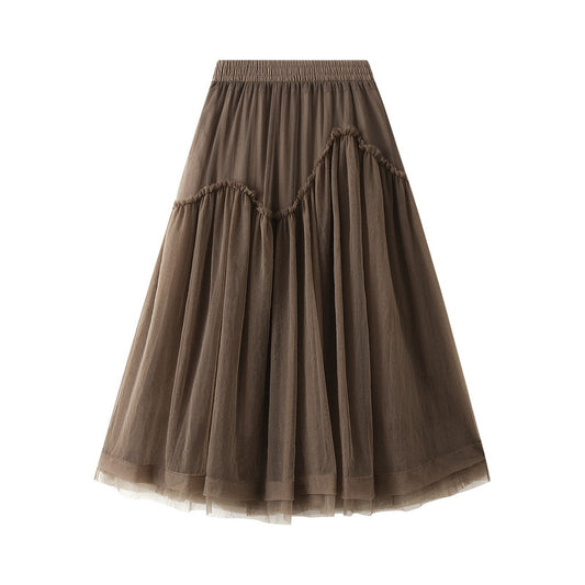 High End Tulle Skirt Skirt Women Autumn Streamer Yarn Fairy A Line Skirt Midi Organza Skirt