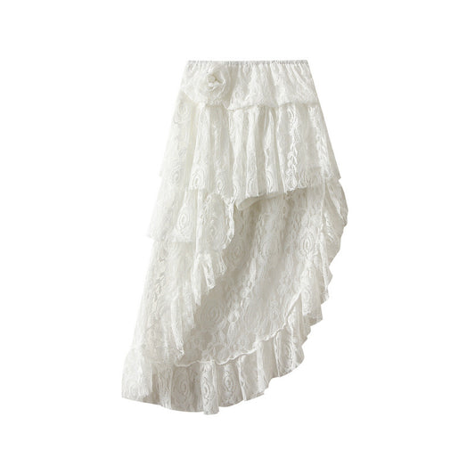Irregular Asymmetric Lace Skirt for Women Spring Tiered Dress Design High Waist Mid Length Skirt
