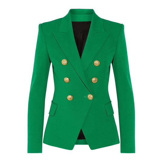 Goods Stars Double Breasted Lion Metal Buckle Slim Fit Blazer Emerald