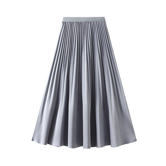 High Temperature Crumpled High Waist A Line Pleated Skirt Satin Mid Length Ruffled Skirt Spring Summer