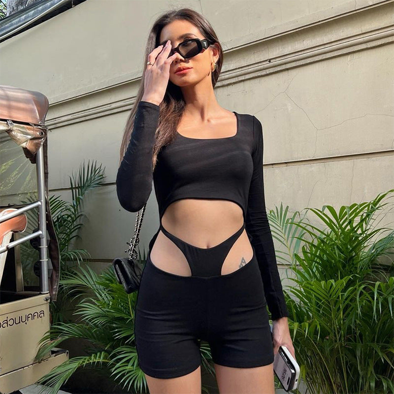 Women Clothing Summer Long Sleeve Hollow Out Cutout out Sexy Bare Back Jumpsuit