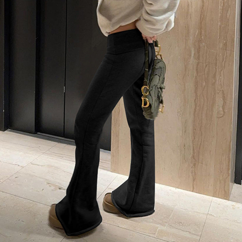 Trend Solid Color Sexy Low Waist Hip Wrapped Basic Wide Leg Casual Flared Pants Autumn Winter