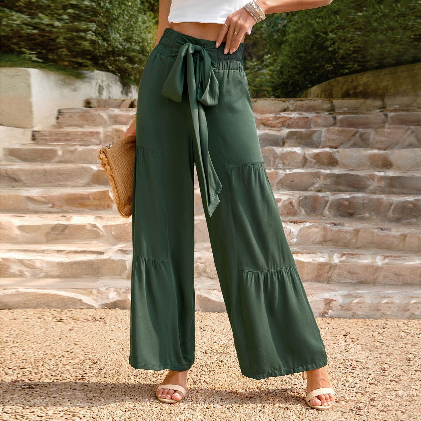 Women Casual Pants Women Summer Loose Casual Wide Leg Solid Color Trousers