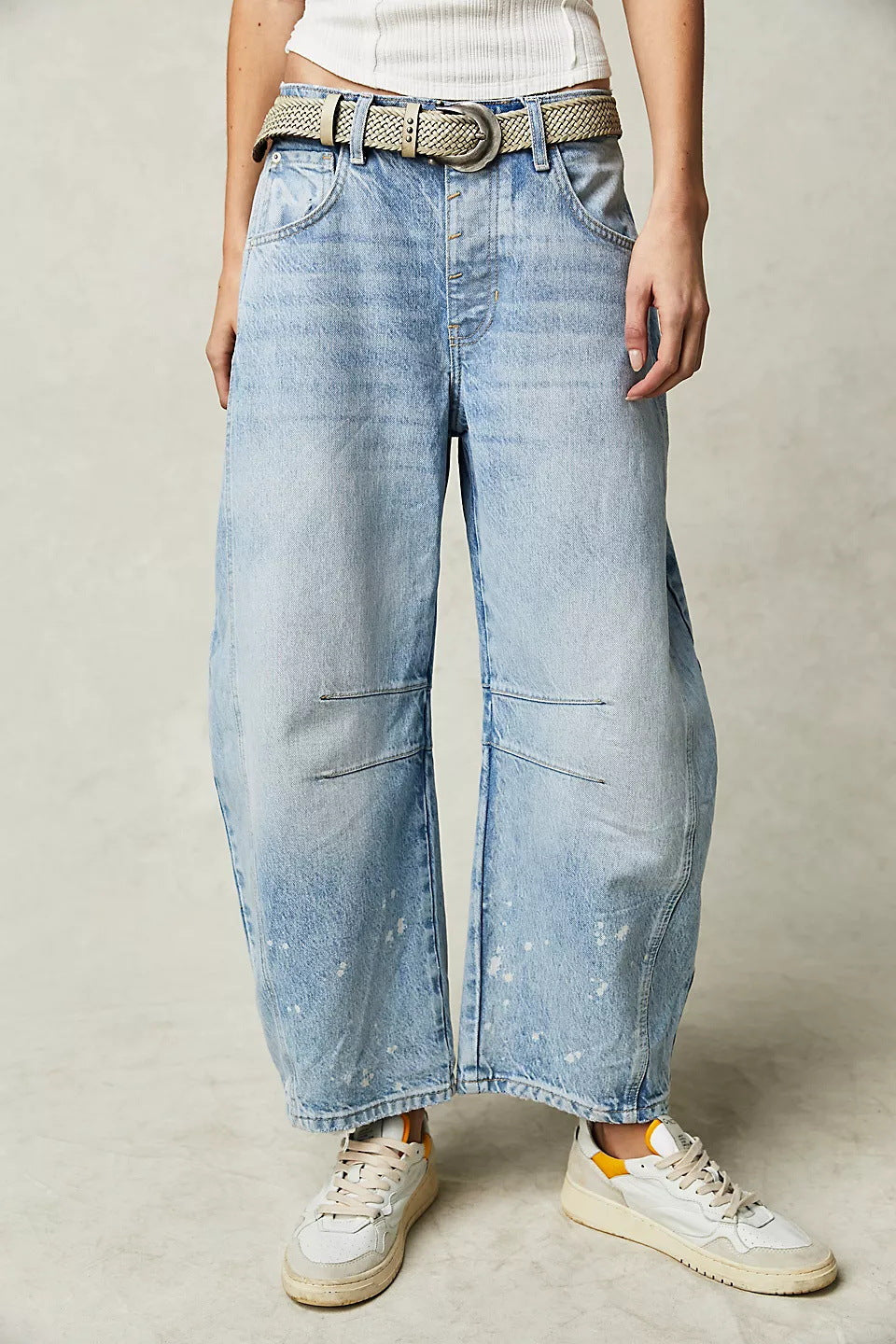 Casual Wide Leg Loose Jeans Women Mid Low Waist Washed Denim