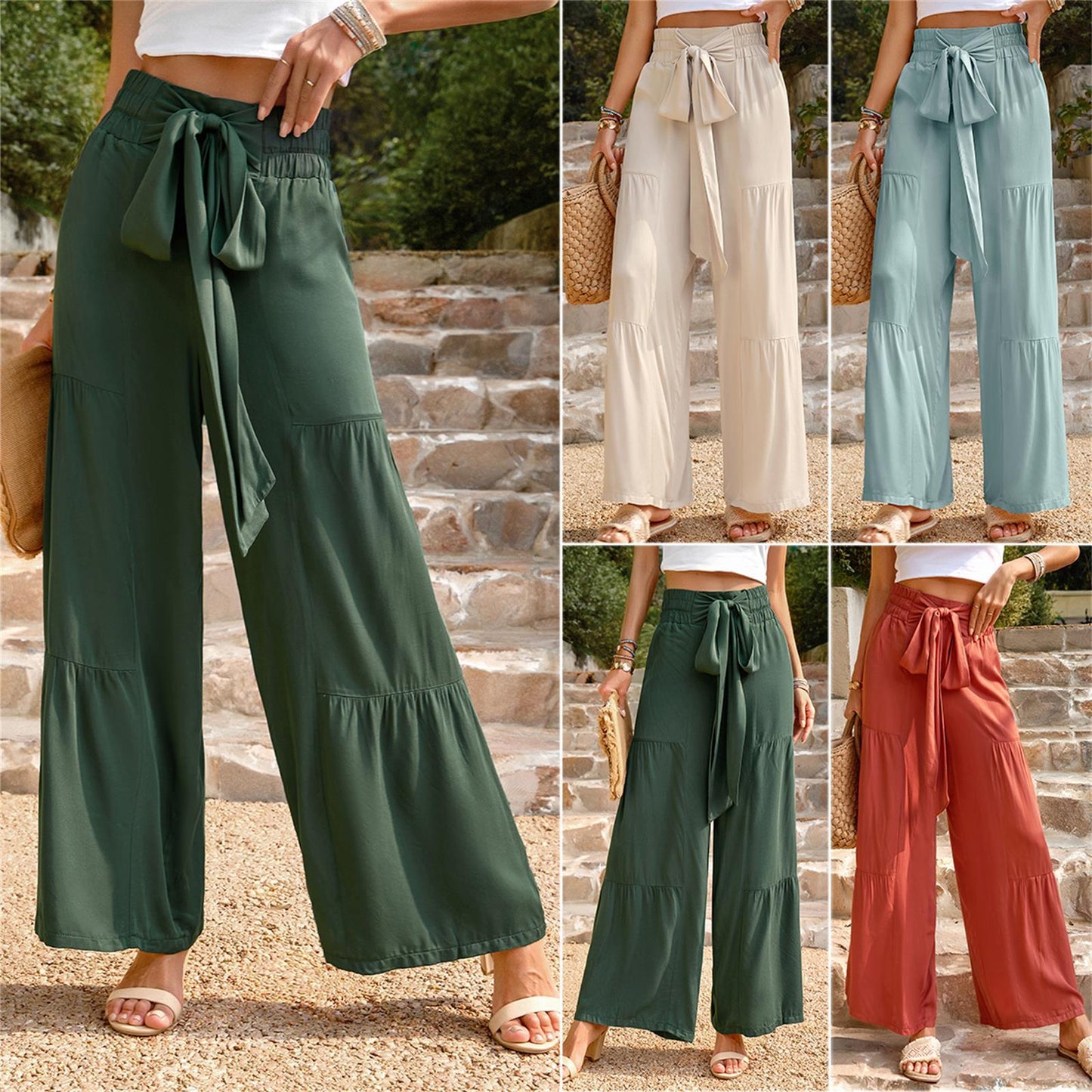 Women Casual Pants Women Summer Loose Casual Wide Leg Solid Color Trousers