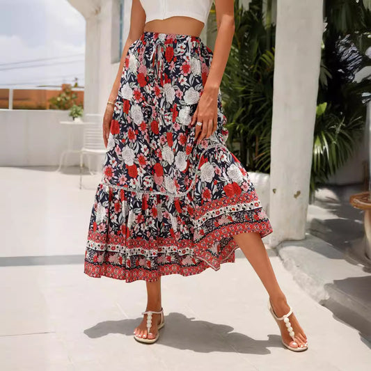 Lace Patchwork Maxi Dress Rayon Bohemian Beach Vacation Skirt