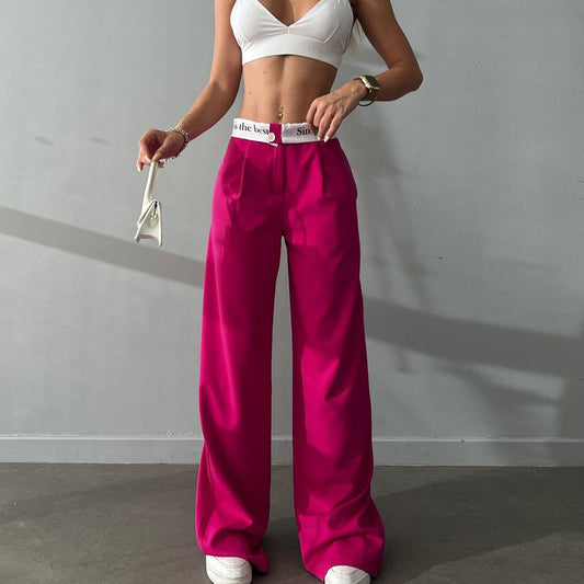 Casual All Match Office Solid Color Trousers High Waist Straight Printed Contrast Color Work Pant Women