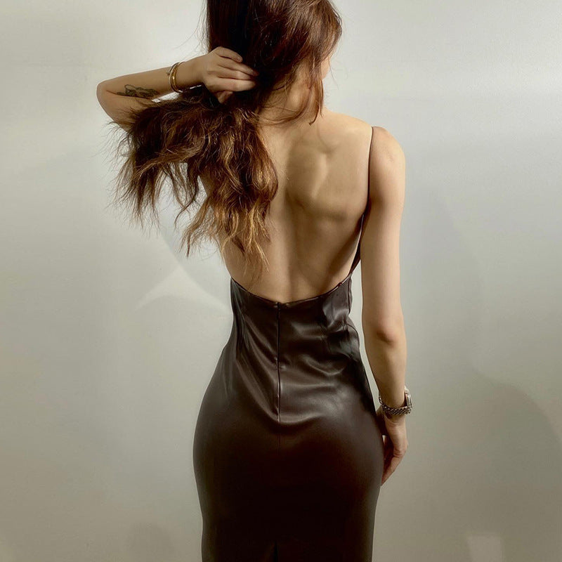 Street Sexy Backless Slim Fit Split Sling Dress Women Clothing