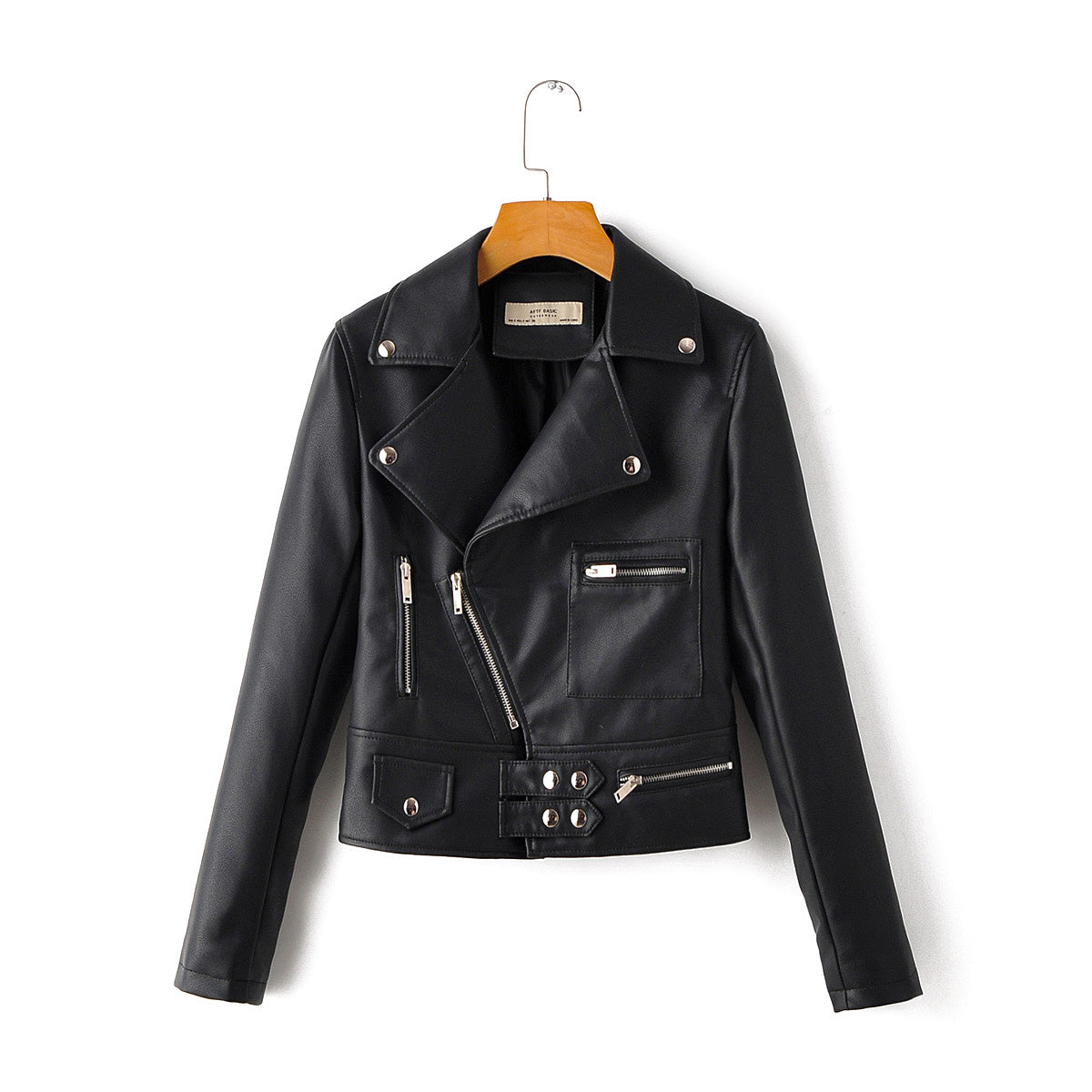 Leather Women Autumn Rivets Waist Tight Solid Color Biker Leather Jacket Washed Faux Leather Jacket