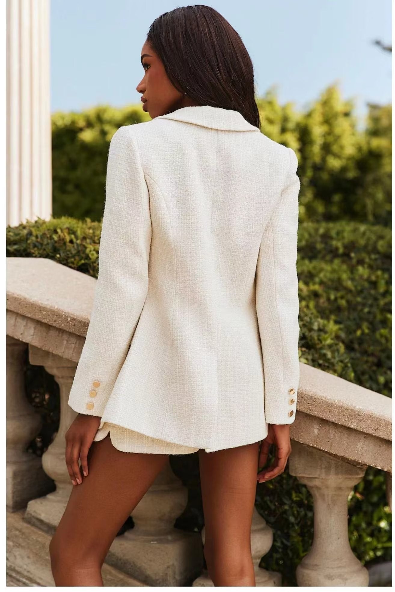 French Chanel Blazer Suit Set Shorts Two Piece Elegant Women  Clothing Autumn Solid Color Casual Small Set