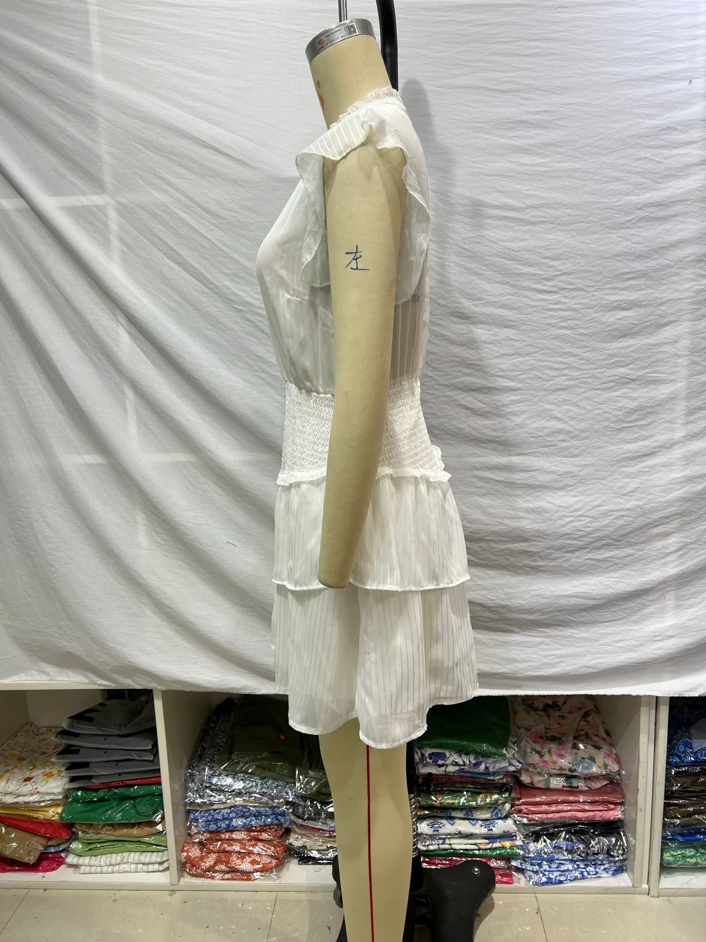 Women Half Turtleneck Ruffled Sleeveless Chiffon Dress Summer Hepburn Waist Tight Figure Flattering Short Dress