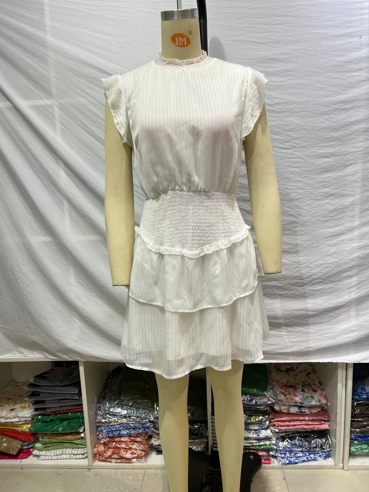 Women Half Turtleneck Ruffled Sleeveless Chiffon Dress Summer Hepburn Waist Tight Figure Flattering Short Dress