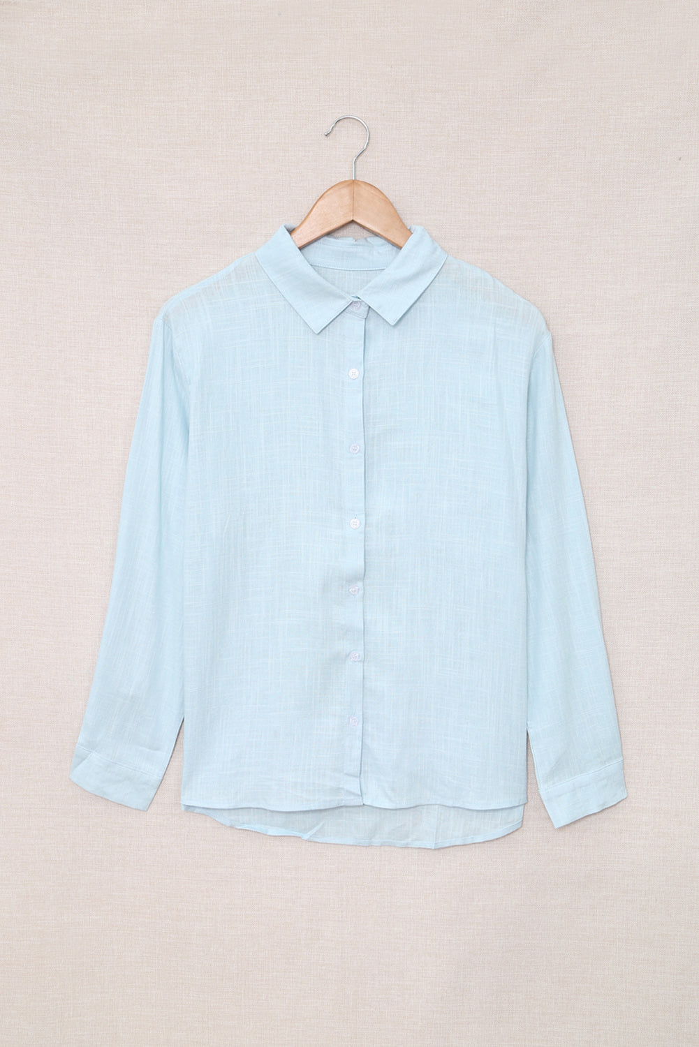 Sky Blue Textured Solid Color Basic Shirt