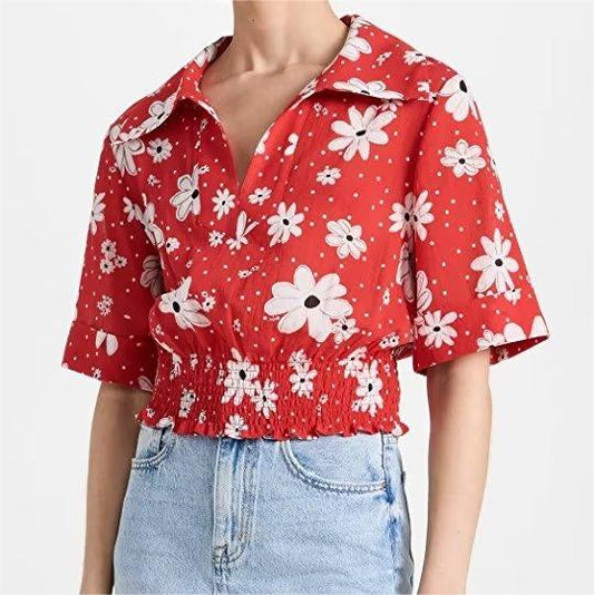 Southeast Asia Short Sleeved Shirt Women Summer Loose Printed Top Floral Shirt